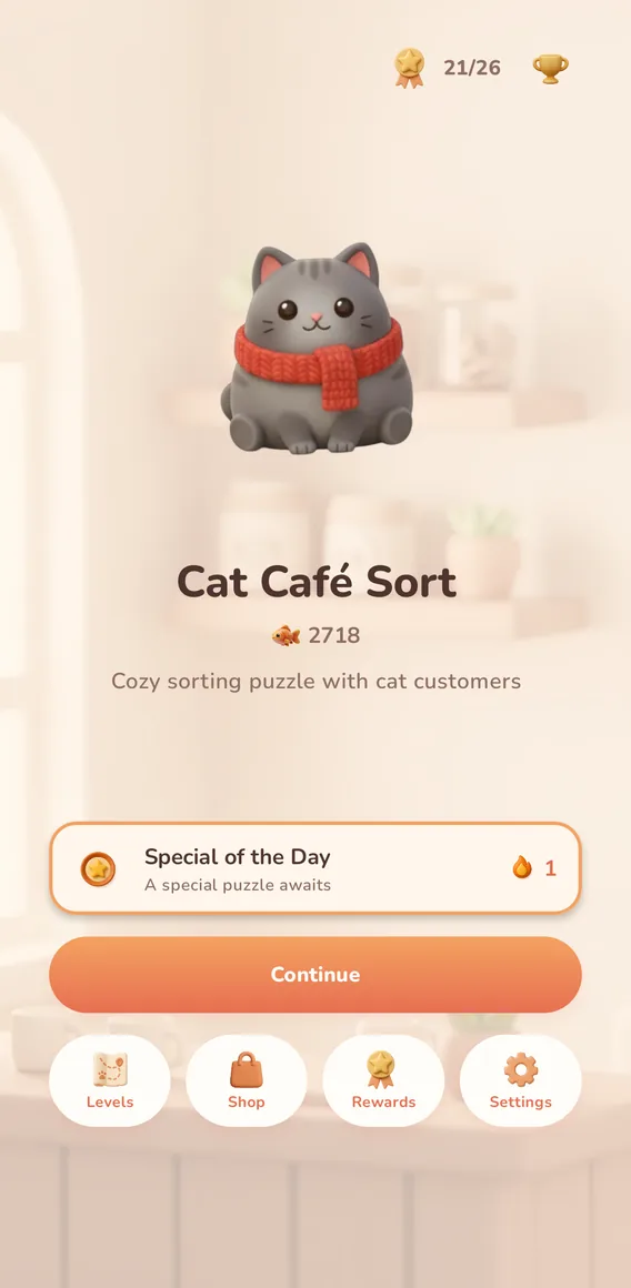 The cozy café home screen