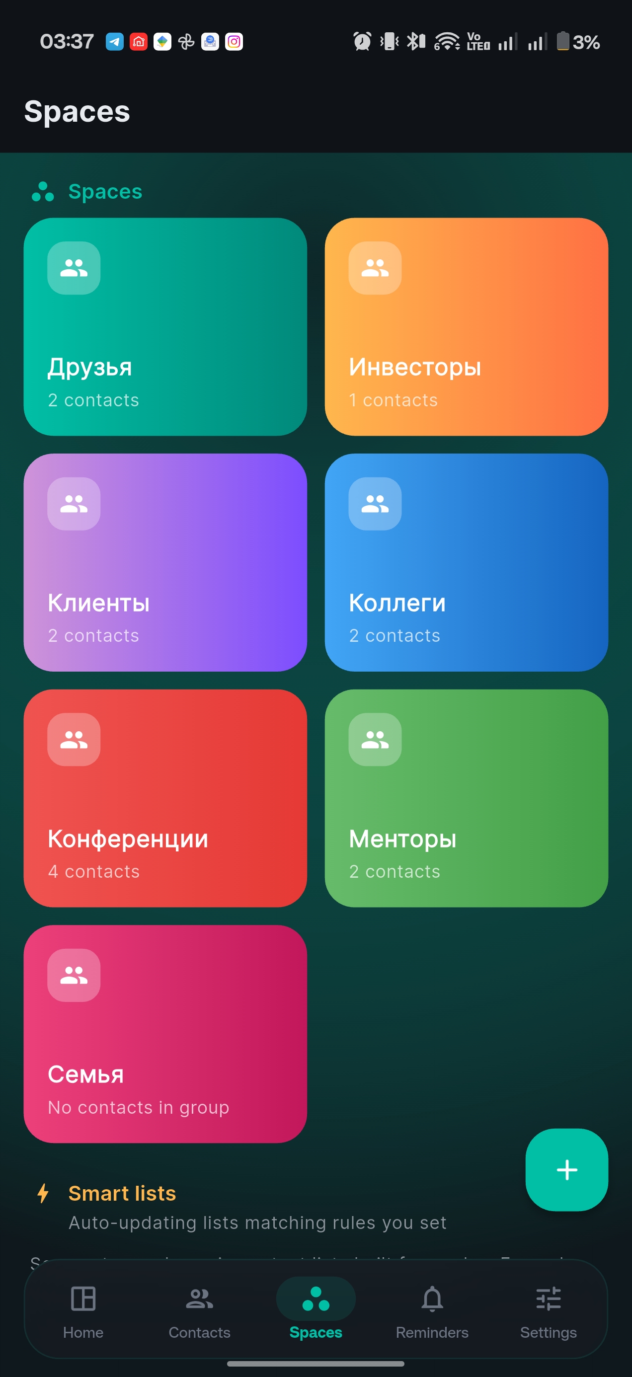 Color-coded Spaces grid