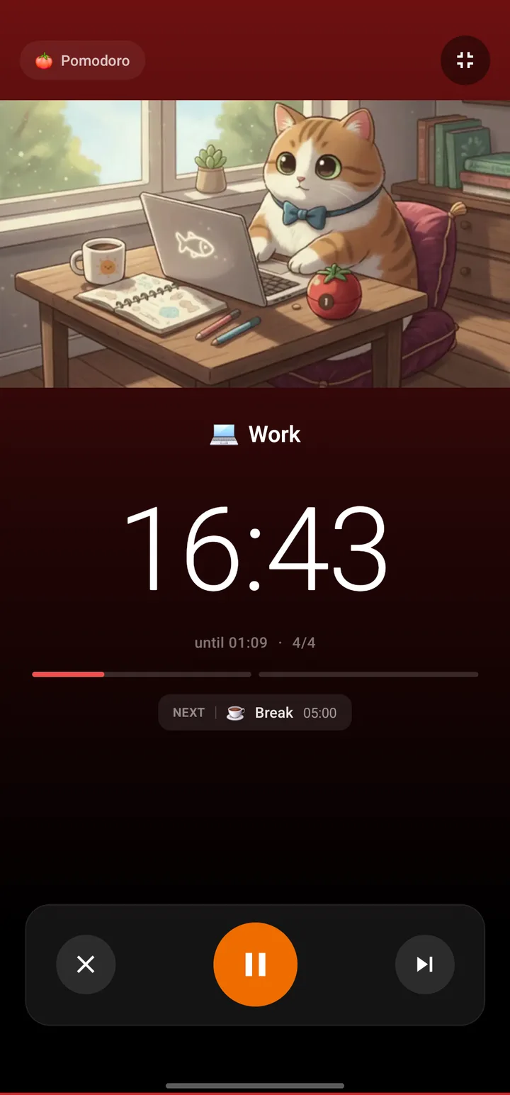 Ambient mode with a focus scene and a large timer