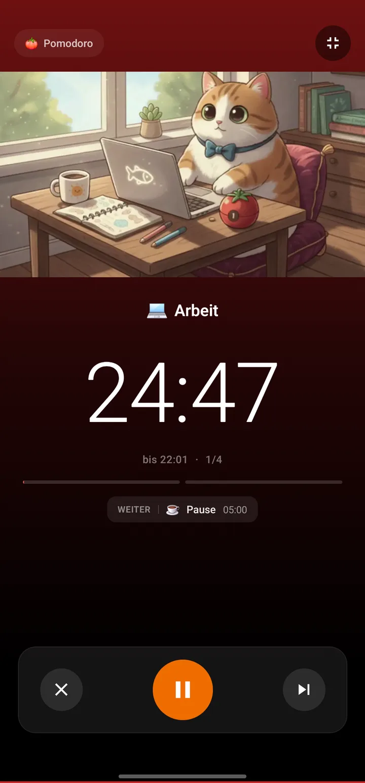 Ambient-Modus mit einer Fokus-Szene und großem Timer