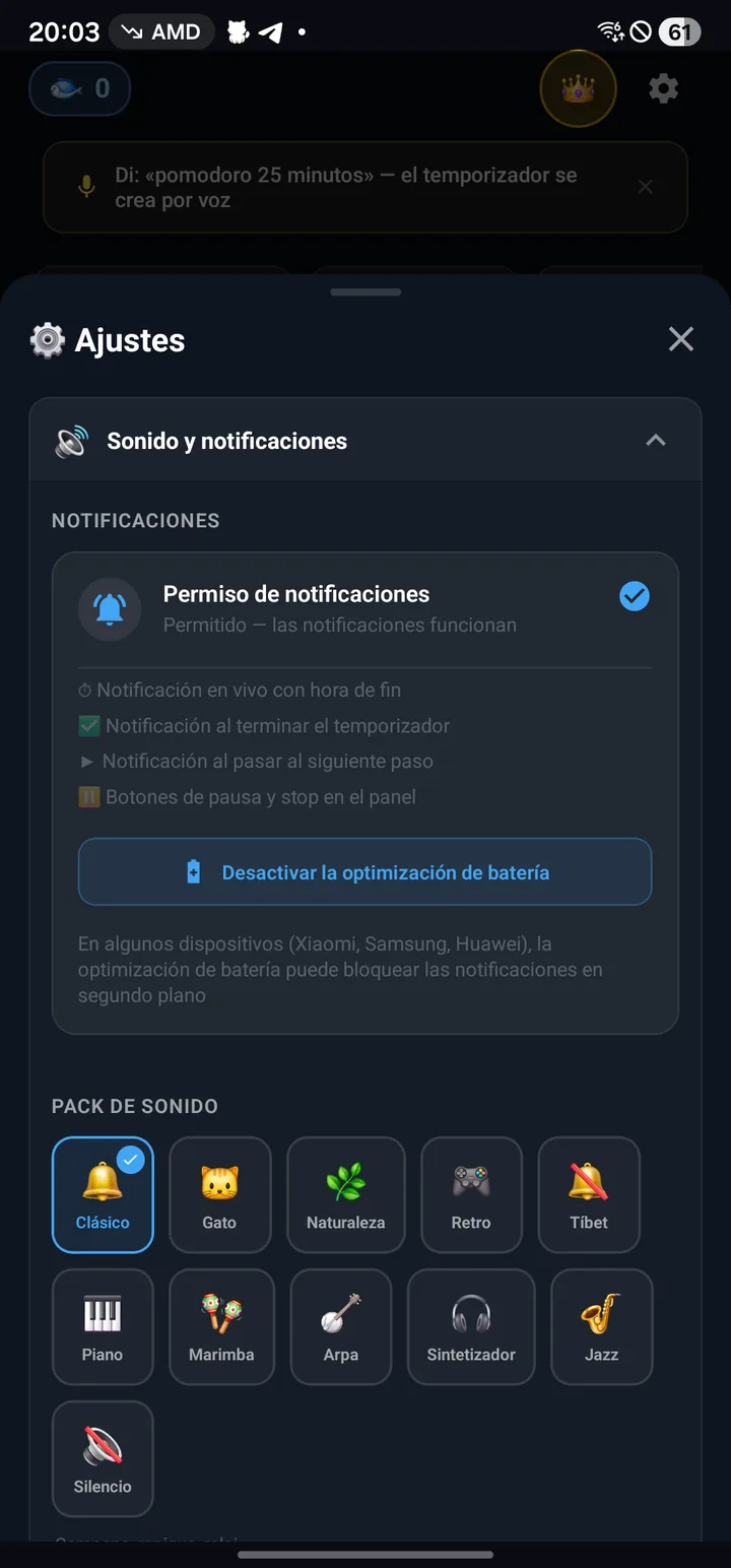 Ajustes con una cuadrícula de packs de sonido