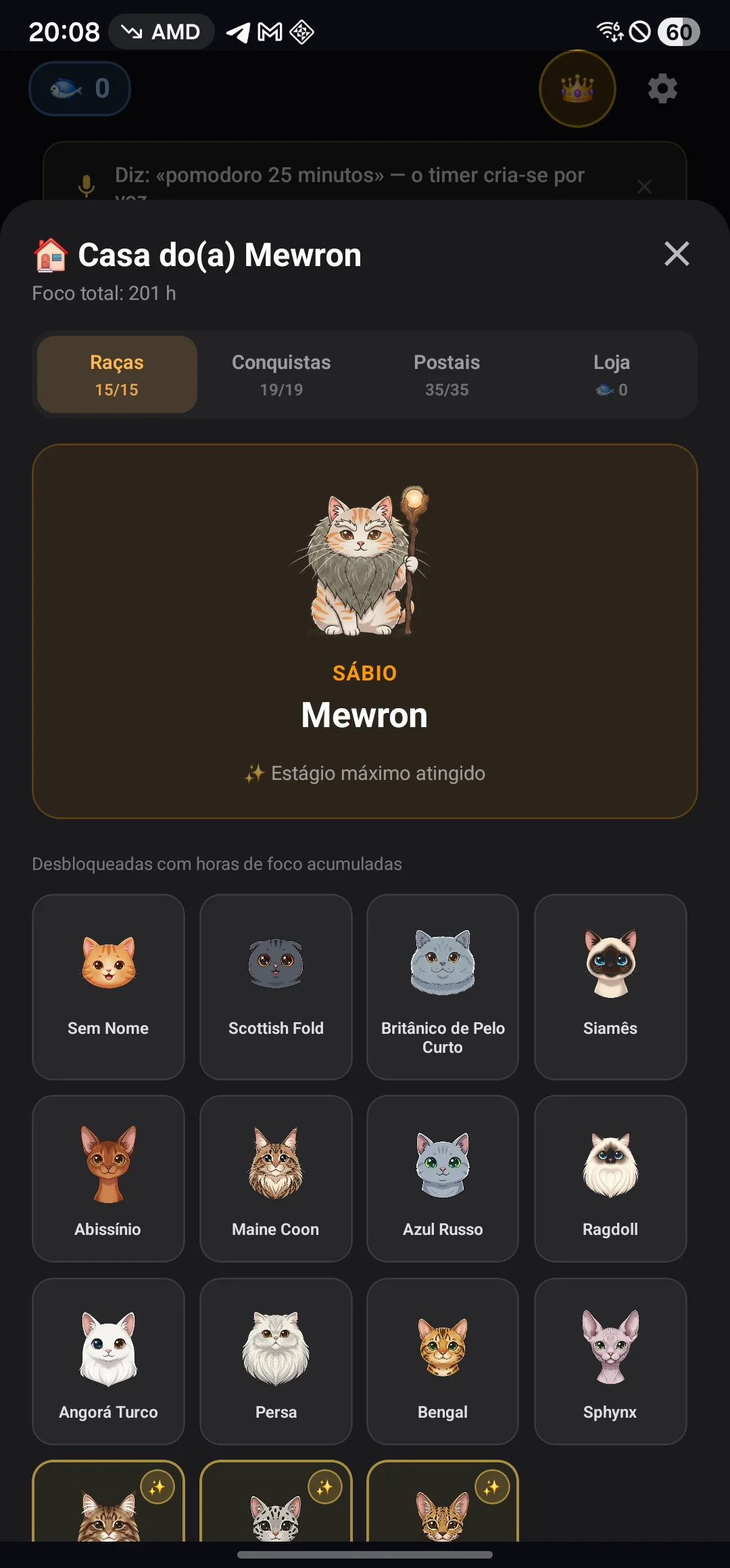 Casa dos Gatos com as 15 raças desbloqueadas